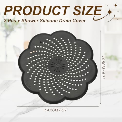 uxcell 2 Pcs Shower Silicone Drain Cover, 5.7 Inch Shower Hair Catcher Drain Cover for Shower Room Bathtubs Kitchen Sink Laundry Room, Black(Flower) - color: Black