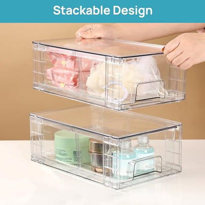 Vtopmart 4 Pack Stackable Clear Drawer with Dividers - size: 4Pack 4.4"H-with Dividers