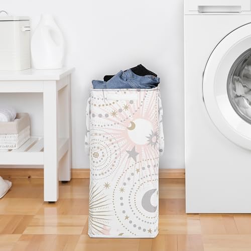 Sweet Jojo Designs Blush Pink Gold Star and Moon Girl Laundry Hamper Foldable Dirty Clothes Basket with Handles for Baby Nursery Kids Bedroom Teen Bathroom - Grey Celestial Sky Stars Gray Shabby Chic - color: Pink Celestial