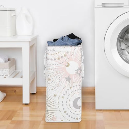Sweet Jojo Designs Blush Pink Gold Star and Moon Girl Laundry Hamper Foldable Dirty Clothes Basket with Handles for Baby Nursery Kids Bedroom Teen Bathroom - Grey Celestial Sky Stars Gray Shabby Chic - color: Pink Celestial