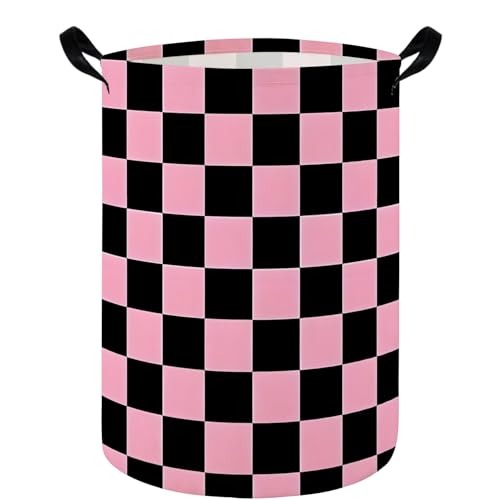 Baby Laundry hamper,Kids Laundry Basket,Baby Nursery Hamper,Waterproof foldable laundry basket for boys and girls,toy storage box,Kid Room Decor(Pink Black grid) - color: Pink Black grid