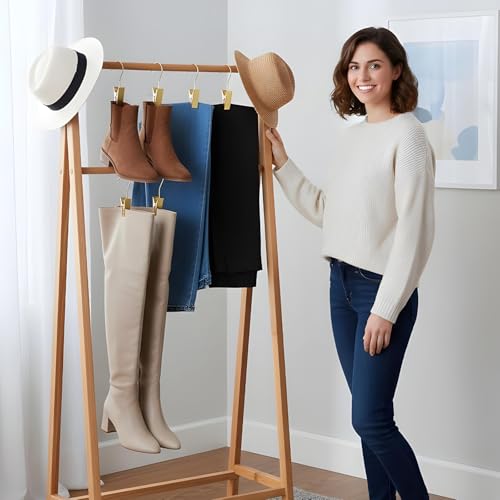 40 Pack Gold Boot Hangers for Closet, Pants Hangers with Clips Portable Travel Hanges Space Saving, Boot Clip Hooks for Hanging Clothes Pins Leggings Hangers Laundry Towels Hat Bra Socks Jean