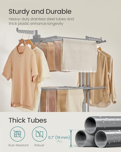 SONGMICS 4-Tier Clothes Drying Rack, Foldable, Rolling, 69.9-Inch Tall - color: Dove Gray, style: 4-Tier + Extendable Rods