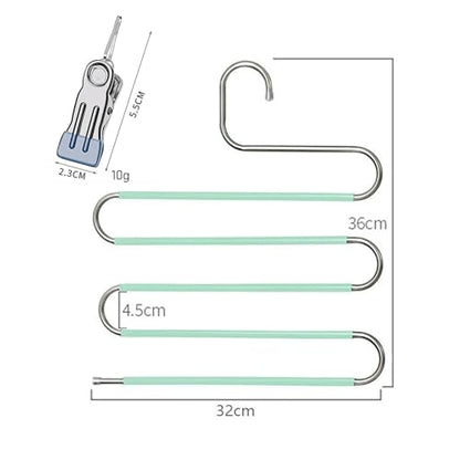 Pants Hangers Space Saving Clothes Hanger for Closet, 5 Layer - color: Rose Red+silver