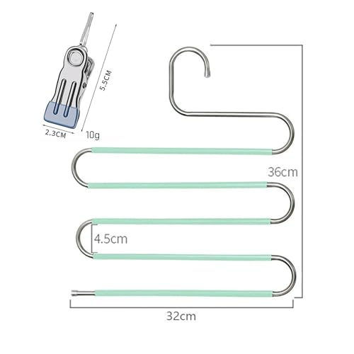 Pants Hangers Space Saving Clothes Hanger for Closet, 5 Layer - color: Green+silver