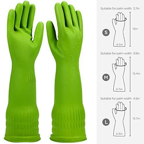 Dishwashing gloves 2 Pairs for kitchen,Rubber cleaning gloves,Long dish gloves reuseable. - color: Green, size: Large (Pack of 2)