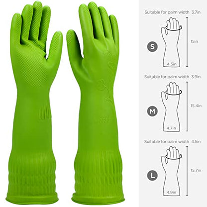 Dishwashing gloves 2 Pairs for kitchen,Rubber cleaning gloves,Long dish gloves reuseable. - color: Green, size: Large (Pack of 2)