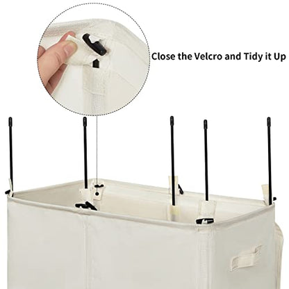 WOWLIVE 140L Double Laundry Hamper 2 Section with Lid and Removable Bags - color: Beige, size: 140l (23.6x 13.8x 25.6 Inches)
