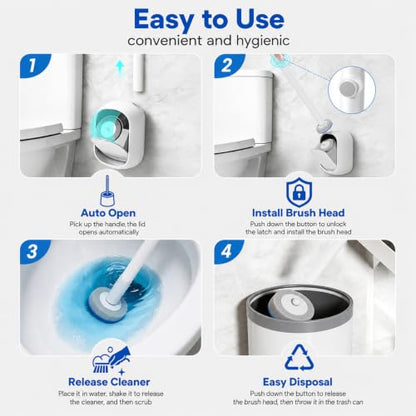 Disposable Toilet Brush System with Wall Mounted Holder, Toilet Wand Kit with 28 Refills, Deep Cleaning Toilet Bowl Cleaner Wand Set, Hygienic Touch-Free Bathroom Cleaning Tool