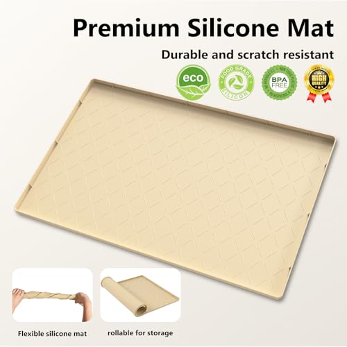 Mateeylife Under Sink Mat Kitchen Waterproof, Silicone Sink Tray 22"X19" - color: Khaki, size: 19"W x 22"L