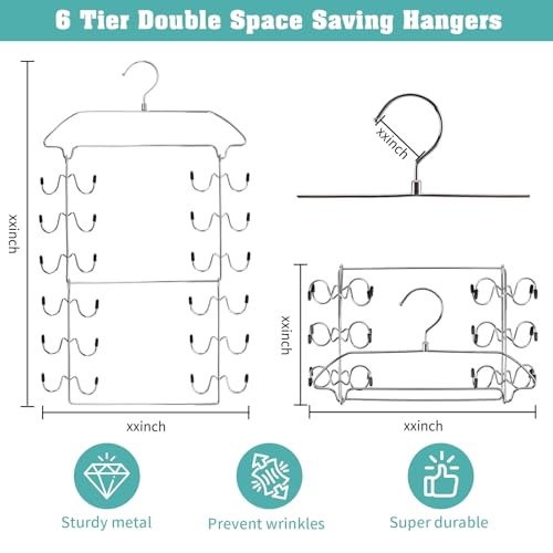 Tank Top Hanger Space Saving, 24 Hooks Bra Hanger for Closet Organization, Metal Multilayer Tank Top Organizer & Camisole Hanger for Underwear, Bathing Suits, Lingerie, 360° Swivel (2 Pack) - size: 2 Pack