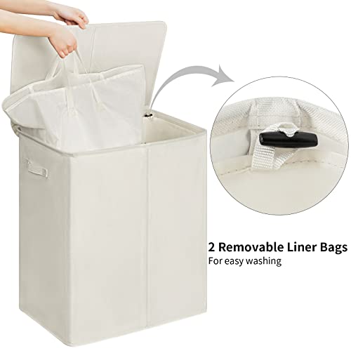 WOWLIVE 154L Double Laundry Hamper 2 Section with Lid and Removable Bags - color: Beige, size: 154l (24.8x 14.2 X 26.8 Inches)