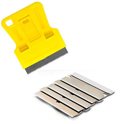 1.5 inch High Visibility Mini Razor Blade Scraper Glass Scraper Paint Window Scraper With 5 Metal Scraper Razor Blades 5 Dual Plastic Double Edge Razor Blades Removing Decal Stickers Old Glue - color: Set C