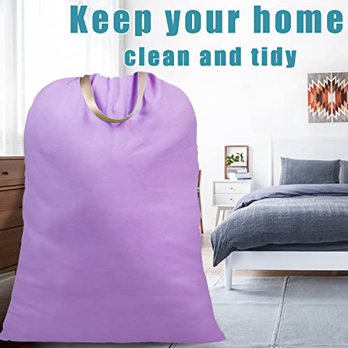 LOLOMLO Extra Large Canvas Laundry Bags with Handles & Drawstring Closure, Heavy Duty Tears Resistant Clothes Storage Travel Bags,25.5"x34",Purple - color: Purple