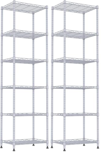 REGILLER 6 Wire Shelving Steel Storage Rack Adjustable Unit Shelves for Laundry Bathroom Kitchen Pantry Closet(Silver, 11.7" D x 16.8" W x 63" H) (Pack of 2) - color: Silver, size: 6tier 11.7"D x 16.8"W x 63"H (Pack of 2)