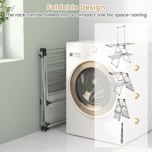 GIANTEX Foldable Clothes Drying Rack with 6-Level Adjustable Height