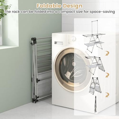 GIANTEX Foldable Clothes Drying Rack with 6-Level Adjustable Height