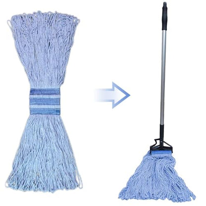 24 oz Loop-End Cotton Mop Head, Heavy Duty Mop Refill with 6 Inch Headband, Replacement Head for Home, Industrial & Commercial Use (Blue) - color: 24oz-blue