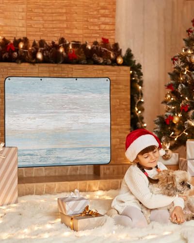 Blue Wooden Magnetic Fireplace Cover Decorative Indoor For Brick Fireplace,Insulation Fireplace Blocker Blanket Draft Stop Hot Heat,Vintage Shabby Chic Farmhouse Gradient Woodgrain 36"Wx30"H - size: 36"Wx30"H