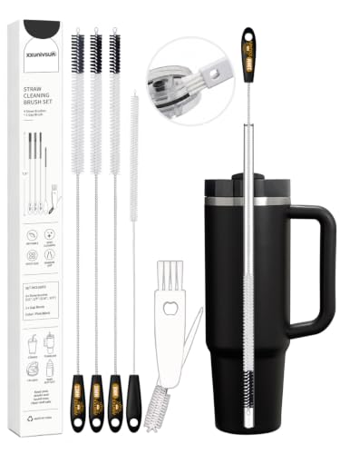 15 Inch Extra Long Black Straw Cleaner Brush Set,5PCS for 20-40oz Stanley - color: Black