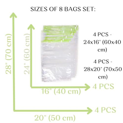 The Chestnut 8 Travel Space Saver Bags - No Vacuum or Pump - for Clothes - Reusable - Luggage Compression - Set of 4 L and 4 M Sacks - Transparent
