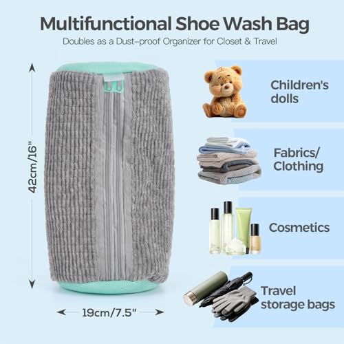 Dual Shoe Washing Machine Bag for Washer and Dryer Holds 2 Shoes (Gray) - color: Gray