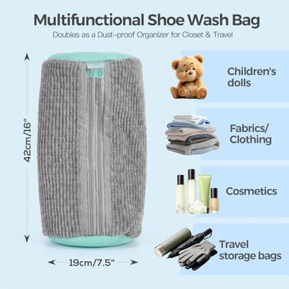 Dual Shoe Washing Machine Bag for Washer and Dryer Holds 2 Shoes (Gray) - color: Gray
