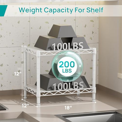 SINGAYE Small Shelves Kitchen Storage Shelf Wire Shelving Metal Adjustable - color: White, size: 2 Tier 11.6"Dx17.6"Wx12"H