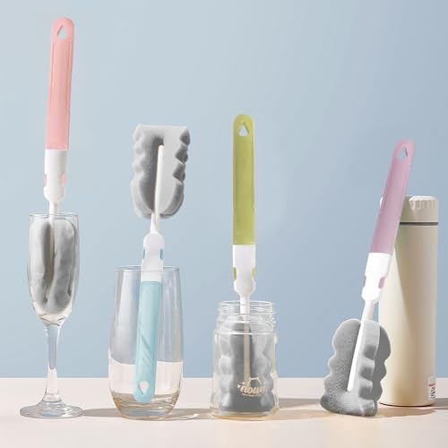 Sponge Bottle Brush Cup Cleaning Brush Long Handle Baby Bottle Cleaning Brushes Detachable Bottle Scrubber for Water Bottles, Glasswares, Mugs (Brush 4PCS) - color: Brush 4pcs