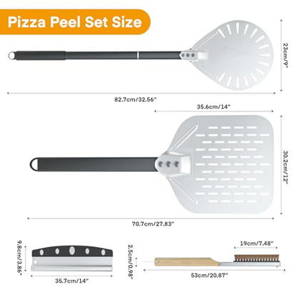 4PCS Pizza Oven Accessories, Yofuly 12 Inch Perforated Pizza Peel, 9 Inch Round Turning Peel, Pizza Stone Cleaning Brush with Scraper, Rocker Cutter, Homemade Pizza Supplies Tools Kit