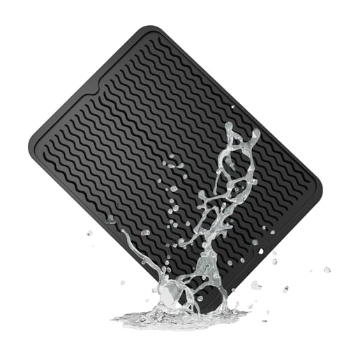 ZLR Silicone Dish Drying Mat for Kitchen Counter, Eco-Friendly Fast Dry Dish Mat, Easy Clean Multi Usage Drying Matt, Heat Resistant Trivet, 12" x 16" Large, Black - color: Black, size: 16" x 12"