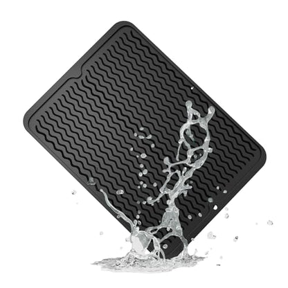 ZLR Silicone Dish Drying Mat for Kitchen Counter, Eco-Friendly Fast Dry Dish Mat, Easy Clean Multi Usage Drying Matt, Heat Resistant Trivet, 12" x 16" Large, Black - color: Black, size: 16" x 12"