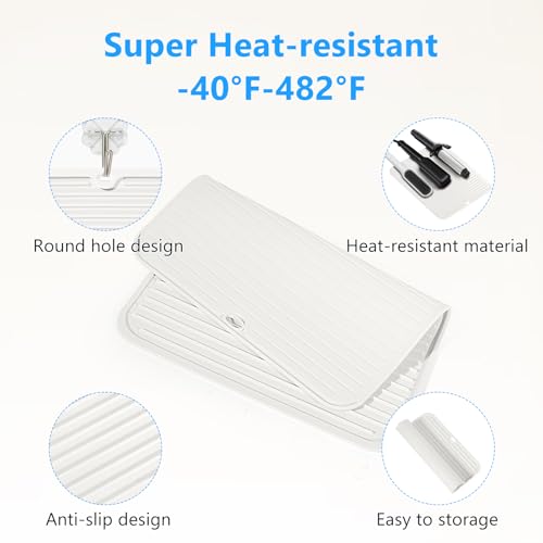 Heat Resistant Mat Large Silicone Hot Hair Tools Mat for Curling Irons Flat Iron Hair Straightener Vanity Mat Portable Hair Styling Tools Hot Pad 14.2"*11" - color: Off White