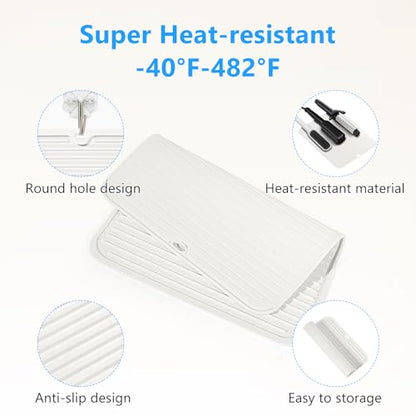 Heat Resistant Mat Large Silicone Hot Hair Tools Mat for Curling Irons Flat Iron Hair Straightener Vanity Mat Portable Hair Styling Tools Hot Pad 14.2"*11" - color: Off White