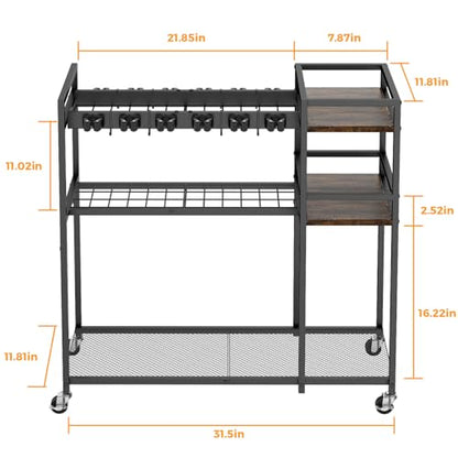 Broom Holder Cleaning Cart with Cleaning Supplies Organizer – 12 Grippers, 8 Hooks, 2 Mesh & 2 Board Racks, Large Grid Base, 4 Wheels – Rolling Storage for Home Laundry Room Organization