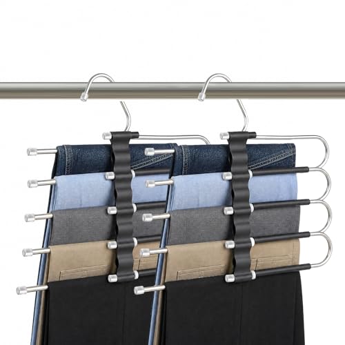 2 Pack Pants Hangers Space Saving - Closet Layers for Jeans Trousers Slacks