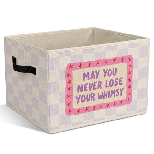 Girls Whimsy Foldable Storage Bins with Handles, May You Never Lose Your Whimsy Storage Basket for Organizing Clothes Tools Books, Checkered Whimsical Gift for Girls Playroom Nursery Bedroom - color: Kids Whimsy