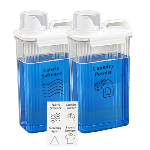 [2 Pack] Laundry Detergent Dispenser for Laundry Room Organization and Storage, 2800ml Laundry Soap Dispenser，Liquid Laundry Detergent Dispenser with 4 Removable Labels, BPA Free & Pet Plastic, Clear - style: 2800