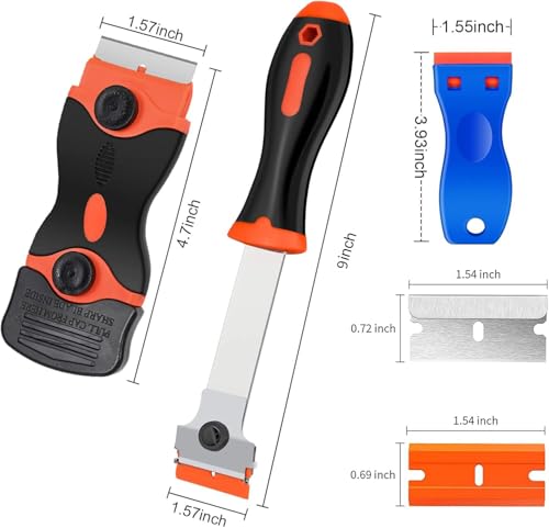 3 Pack Razor Blade Scraper Tools, with 50 Plastic & 30 Metal Razor Blades