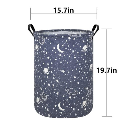 Foldable Waterproof Round Fabric Laundry Basket Home, Blue Starry Sky - color: Round-blue-starry sky