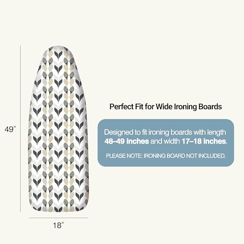 UniSimp Ironing Board Cover and Pad 18"x49" Extra Thick Natural Cotton, Scorch and Stain Resistant Iron Board Cover, Wide Ironing Board Cover with Fasteners Heavy Duty Heatproof Elastic Edge Foliage - color: Foliage, size: 18" x 49"