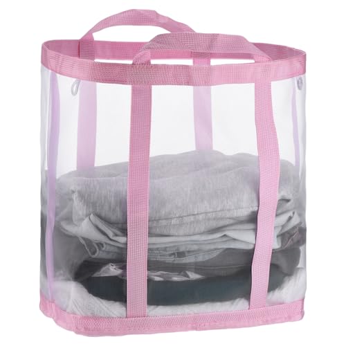 uxcell Collapsible Laundry Basket,Mesh Hamper with Handles,Foldable Laundry Bag,Breathable Hanging Laundry Hamper for Washing Storage,Bathroom, Dorm,Travel,Beach, Pink Large - color: Pink, size: Large