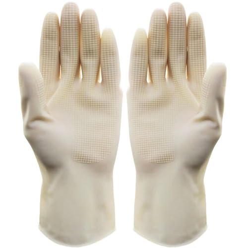 Mini Latex Gloves, 24cm, Reusable Short Rubber Gloves for Household Use, Easy On/Off, Free Size_2Colors_10 Pairs - color: White