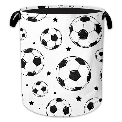 Soccer Ball Laundry Basket Oxford Cloth Black Star Laundry Hamper With Handle Foldable Portable Clothes Storage Basket Storage Bag For Laundry Room/Bathroom/Bedroom/Dormitory 20.8"x16" - color: Soccer Ball