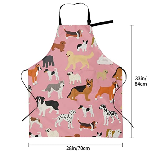 Perinsto Waterproof Apron With 2 Pockets Kitchen Chef Aprons Bibs For Cooking Baking Painting Gardening Grooming - color: Dogs