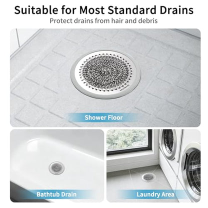 TRAPMATE Shower Drain Hair Catcher, Patented Bathtub Stopper Drain Strainer Kit, Fast Drainage Stainless Steel Shower Drain Cover for US Standard Flat Drains of Bathroom and Shower Room - color: Gray Gray