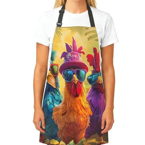 Adjustable Baking Aprons for Women - Cooking Aprons for Women with Pockets, Perfect for Baking Cooking Gradening - color: Chicken-1