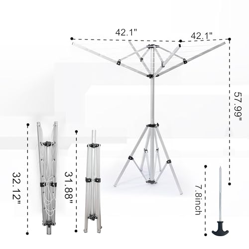 Auto Care Umbrella Clothes Drying Rack, 4-Arm Telescopic Aluminum Windproof Outdoor Laundry Dryer