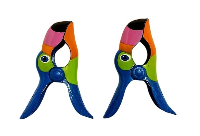 2 Set (4 Ct) Blue Toucan/Blue Parrot Beach Towel Clips Jumbo Size for Beach Chair, Cruise Beach Patio, Pool Accessories for Chairs, Household Clip, Baby Stroller