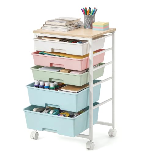 VASAGLE Rolling Cart with Drawers,5 Drawers Storage Cart, Multicolor - color: Multicolor, size: 5 Drawer